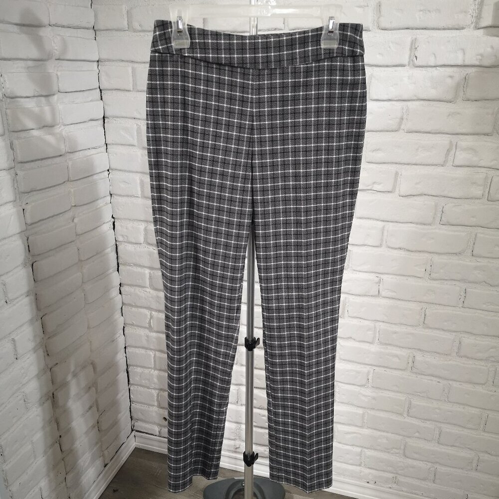 Cleo Ladies Size Small Grey Black & White Plaid Pull On Style Narrow Legs Pants